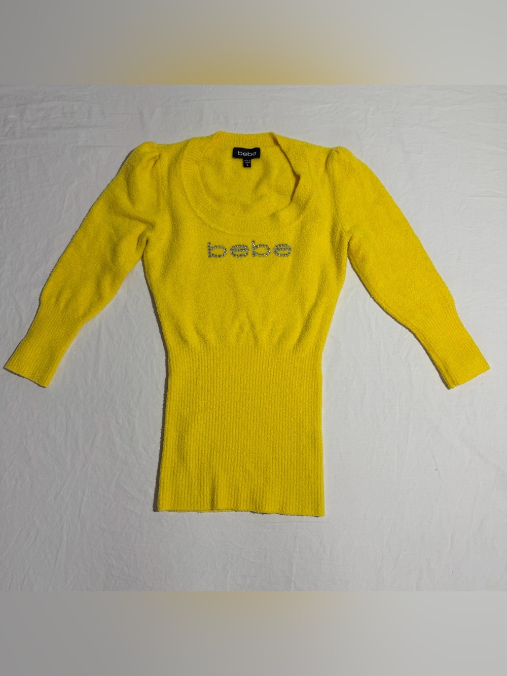 bebe Bright Yellow Scoop Neck Knit Sweater